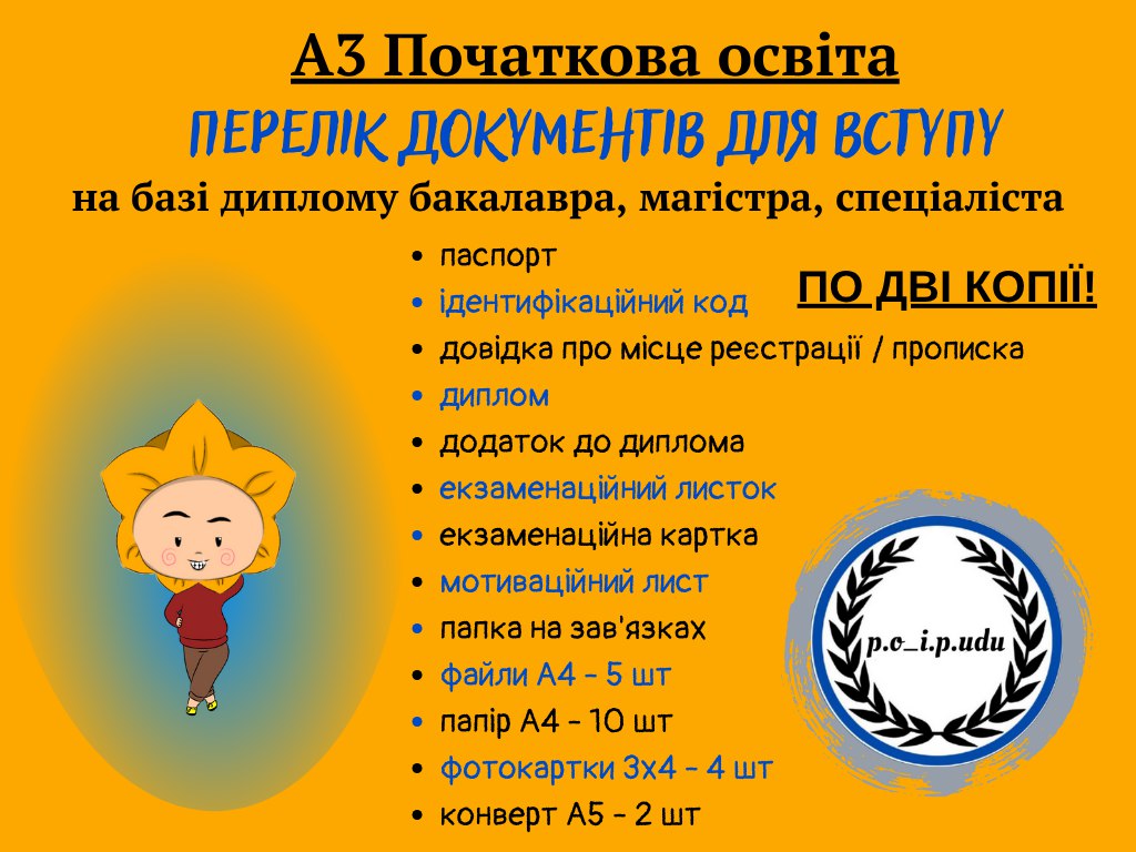перелік документів А3 ПО вступ 2025